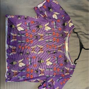 Mesh crop top with cute insect pattern
